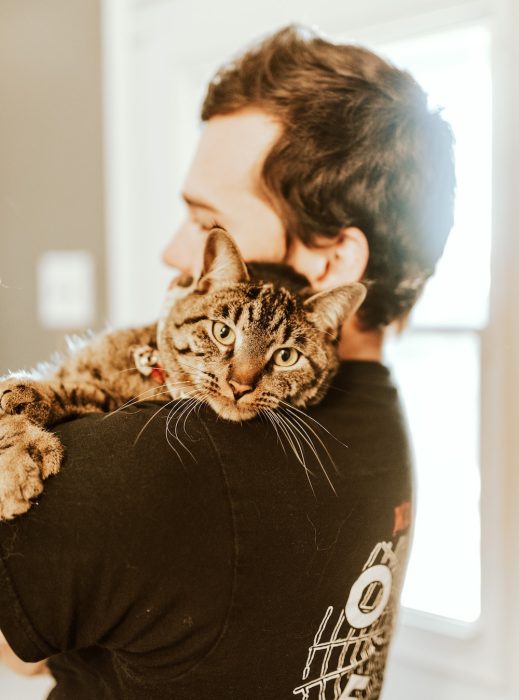 rescue cat being held by their new furrever family, foster a cat
